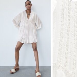 Zara white mini dress with lace insert